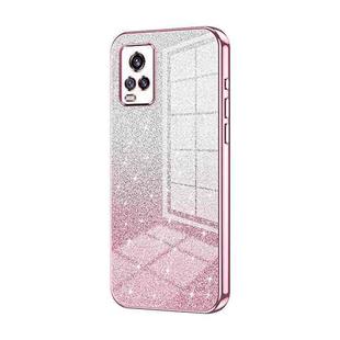 For vivo V20 Gradient Glitter Powder Electroplated Phone Case(Pink)
