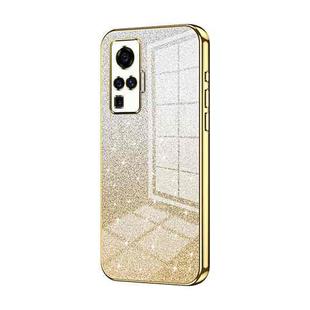 For vivo X50 Pro Gradient Glitter Powder Electroplated Phone Case(Gold)