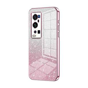 For vivo X60 Pro+ Gradient Glitter Powder Electroplated Phone Case(Pink)