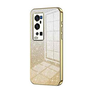 For vivo X60 Pro+ Gradient Glitter Powder Electroplated Phone Case(Gold)