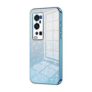 For vivo X60 Pro+ Gradient Glitter Powder Electroplated Phone Case(Blue)