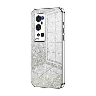 For vivo X60 Pro+ Gradient Glitter Powder Electroplated Phone Case(Silver)
