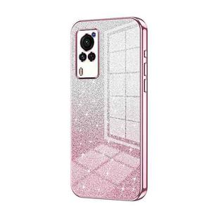 For vivo X60 Curved Screen Gradient Glitter Powder Electroplated Phone Case(Pink)