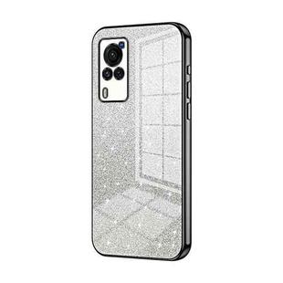 For vivo X60 Curved Screen Gradient Glitter Powder Electroplated Phone Case(Black)