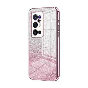For vivo X70 Pro+ Gradient Glitter Powder Electroplated Phone Case(Pink)