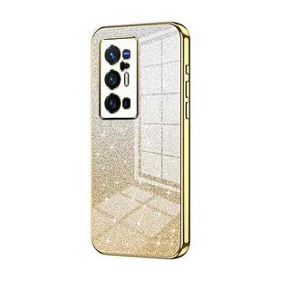 For vivo X70 Pro+ Gradient Glitter Powder Electroplated Phone Case(Gold)
