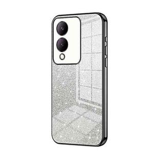 For vivo Y17s Gradient Glitter Powder Electroplated Phone Case(Black)