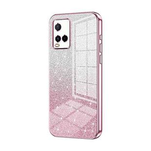 For vivo Y21 / Y33s / Y21s / T1x India Gradient Glitter Powder Electroplated Phone Case(Pink)