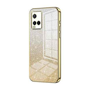 For vivo Y21 / Y33s / Y21s / T1x India Gradient Glitter Powder Electroplated Phone Case(Gold)