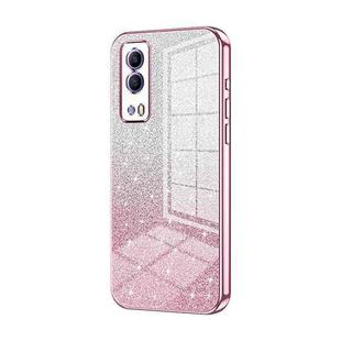 For vivo Y53s 5G / T1x 5G  / iQOO Z5x Gradient Glitter Powder Electroplated Phone Case(Pink)