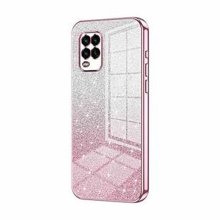 For Xiaomi Mi 10 Lite 5G Gradient Glitter Powder Electroplated Phone Case(Pink)