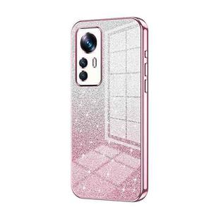 For Xiaomi 12T Pro Gradient Glitter Powder Electroplated Phone Case(Pink)