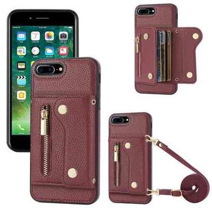 For iPhone 7 Plus / 8 Plus DF-09 Crossbody Litchi texture Card Bag Design PU Phone Case(Wine Red)