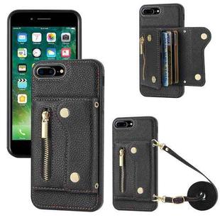 For iPhone 7 Plus / 8 Plus DF-09 Crossbody Litchi texture Card Bag Design PU Phone Case(Black)