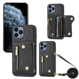 For iPhone 11 Pro DF-09 Crossbody Litchi texture Card Bag Design PU Phone Case(Black)