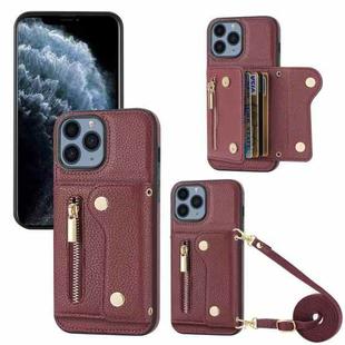 For iPhone 11 Pro Max DF-09 Crossbody Litchi texture Card Bag Design PU Phone Case(Wine Red)