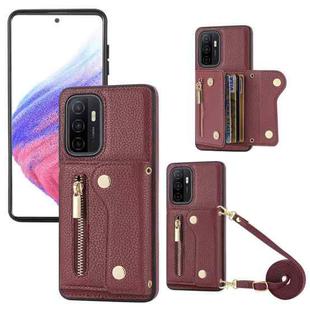 For Samsung Galaxy S23 DF-09 Crossbody Litchi texture Card Bag Design PU Phone Case(Wine Red)