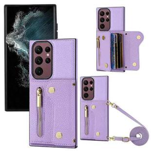 For Samsung Galaxy S23 Ultra DF-09 Crossbody Litchi texture Card Bag Design PU Phone Case(Purple)