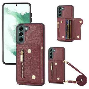 For Samsung Galaxy S22 DF-09 Crossbody Litchi texture Card Bag Design PU Phone Case(Wine Red)