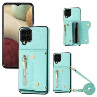 For Samsung Galaxy A12 DF-09 Crossbody Litchi texture Card Bag Design PU Phone Case(Cyan)