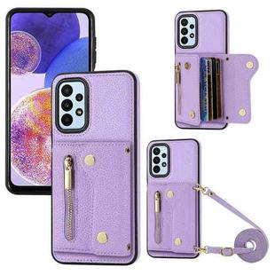 For Samsung Galaxy A13 4G DF-09 Crossbody Litchi texture Card Bag Design PU Phone Case(Purple)