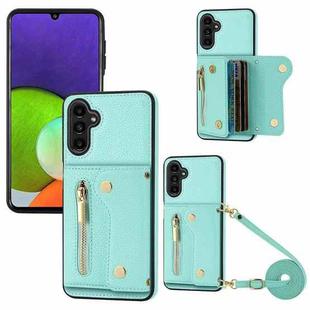 For Samsung Galaxy A13 5G DF-09 Crossbody Litchi texture Card Bag Design PU Phone Case(Cyan)