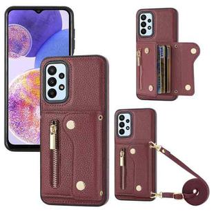 For Samsung Galaxy A25 5G DF-09 Crossbody Litchi texture Card Bag Design PU Phone Case(Wine Red)