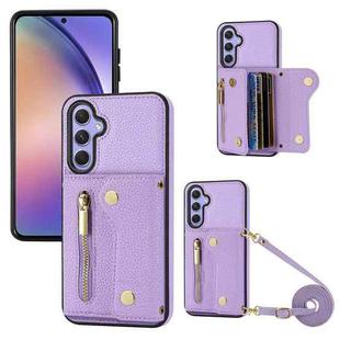 For Samsung Galaxy A34 DF-09 Crossbody Litchi texture Card Bag Design PU Phone Case(Purple)