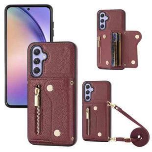For Samsung Galaxy A34 DF-09 Crossbody Litchi texture Card Bag Design PU Phone Case(Wine Red)