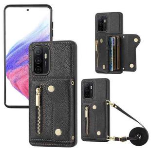 For Samsung Galaxy A52 DF-09 Crossbody Litchi texture Card Bag Design PU Phone Case(Black)