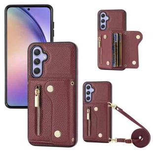 For Samsung Galaxy A55 DF-09 Crossbody Litchi texture Card Bag Design PU Phone Case(Wine Red)