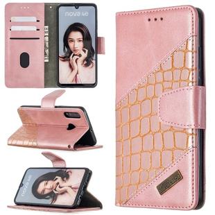 For Huawei P30 Lite Matching Color Crocodile Texture Horizontal Flip PU Leather Case with Holder & Card Slots & Wallet(Rose Gold)