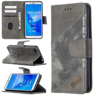 For Huawei Y5 (2018) Matching Color Crocodile Texture Horizontal Flip PU Leather Case with Holder & Card Slots & Wallet(Grey)