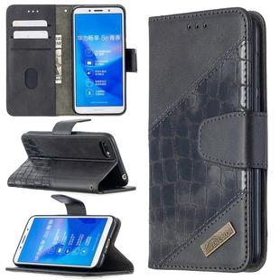 For Huawei Y5 (2018) Matching Color Crocodile Texture Horizontal Flip PU Leather Case with Holder & Card Slots & Wallet(Black)