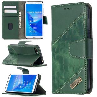 For Huawei Y5 (2018) Matching Color Crocodile Texture Horizontal Flip PU Leather Case with Holder & Card Slots & Wallet(Green)