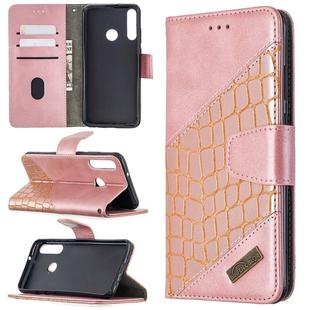For Huawei Y6p Matching Color Crocodile Texture Horizontal Flip PU Leather Case with Holder & Card Slots & Wallet(Rose Gold)