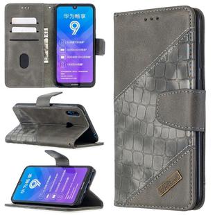 For Huawei Y7 (2019) Matching Color Crocodile Texture Horizontal Flip PU Leather Case with Holder & Card Slots & Wallet(Grey)