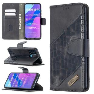 For Huawei Honor 9A Matching Color Crocodile Texture Horizontal Flip PU Leather Case with Holder & Card Slots & Wallet(Black)