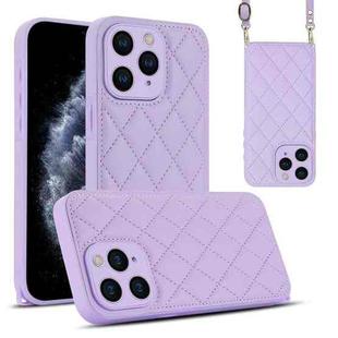 For iPhone 11 Pro Rhombic Texture Phone Case with Dual Lanyard(Purple)