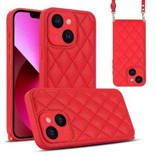 For iPhone 13 Rhombic Texture Phone Case with Dual Lanyard(Red)