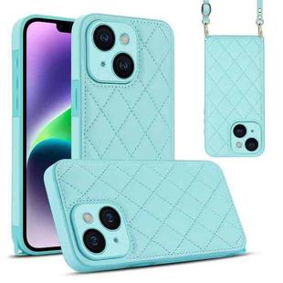 For iPhone 14 Plus Rhombic Texture Phone Case with Dual Lanyard(Green)