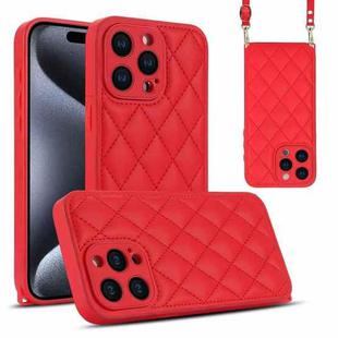 For iPhone 15 Pro Rhombic Texture Phone Case with Dual Lanyard(Red)