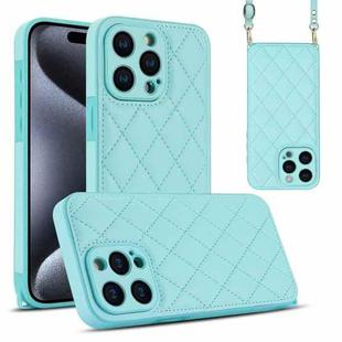 For iPhone 15 Pro Max Rhombic Texture Phone Case with Dual Lanyard(Green)
