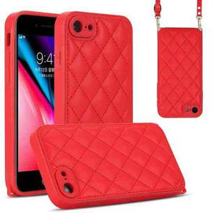 For iPhone SE 2022 / SE 2020 Rhombic Texture Phone Case with Dual Lanyard(Red)