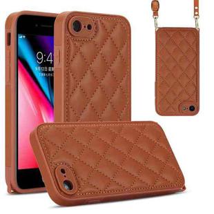 For iPhone SE 2022 / SE 2020 Rhombic Texture Phone Case with Dual Lanyard(Brown)