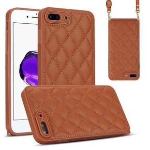 For iPhone 8 Plus / 7 Plus Rhombic Texture Phone Case with Dual Lanyard(Brown)