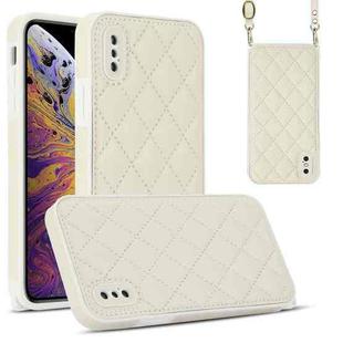 For iPhone XS / X Rhombic Texture Phone Case with Dual Lanyard(White)