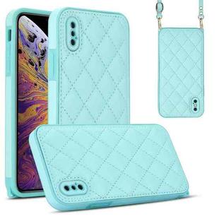 For iPhone XS / X Rhombic Texture Phone Case with Dual Lanyard(Green)