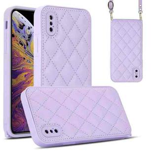 For iPhone XS / X Rhombic Texture Phone Case with Dual Lanyard(Purple)