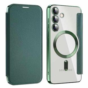 For Samsung Galaxy S24+ 5G MagSafe Magnetic RFID Anti-theft Leather Phone Case(Dark Green)